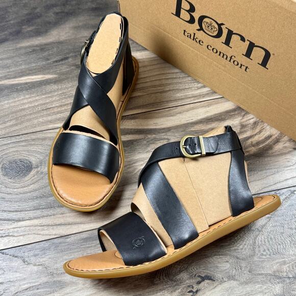 Born Shoes - NIB Born Neil 9M Black Leather Gladiator Strappy Flat Sandals